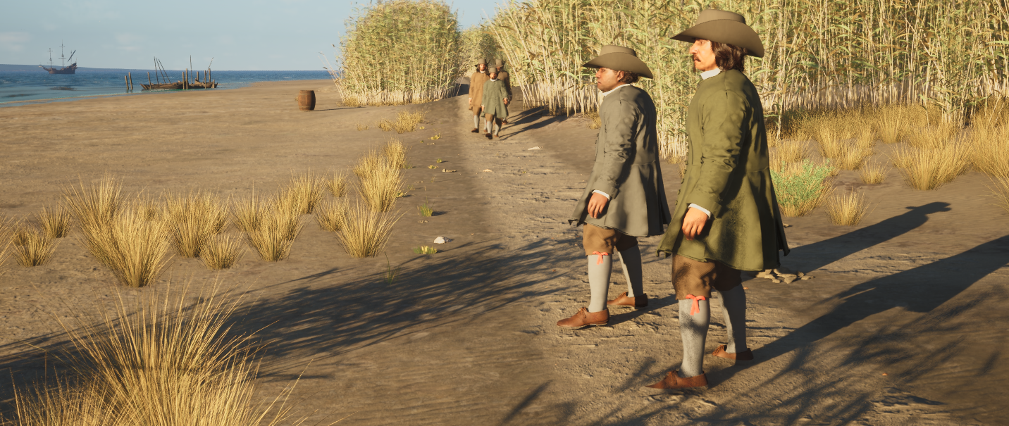 Soldados del juego recorriendo la costa