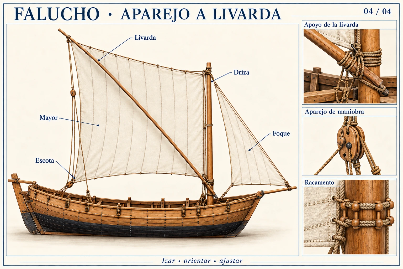 Lámina gráfica del falucho: aparejo a livarda